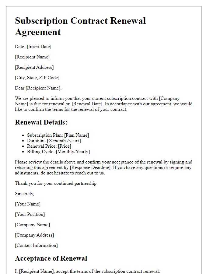 Letter template of subscription contract renewal agreement