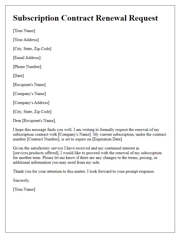 Letter template of subscription contract renewal request