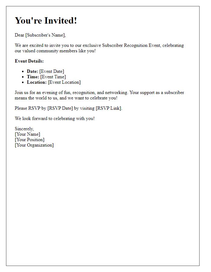 Letter template of subscriber recognition event