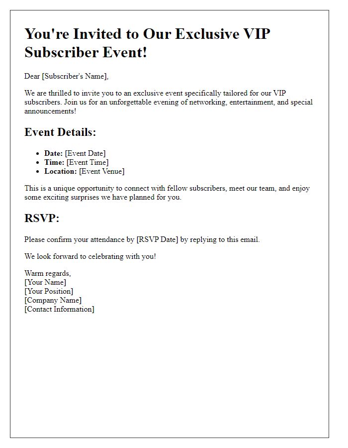 Letter template of VIP subscriber event invitation