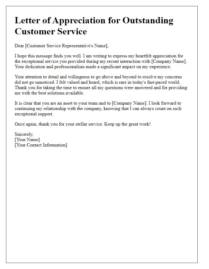 Letter template of appreciation for stellar customer service