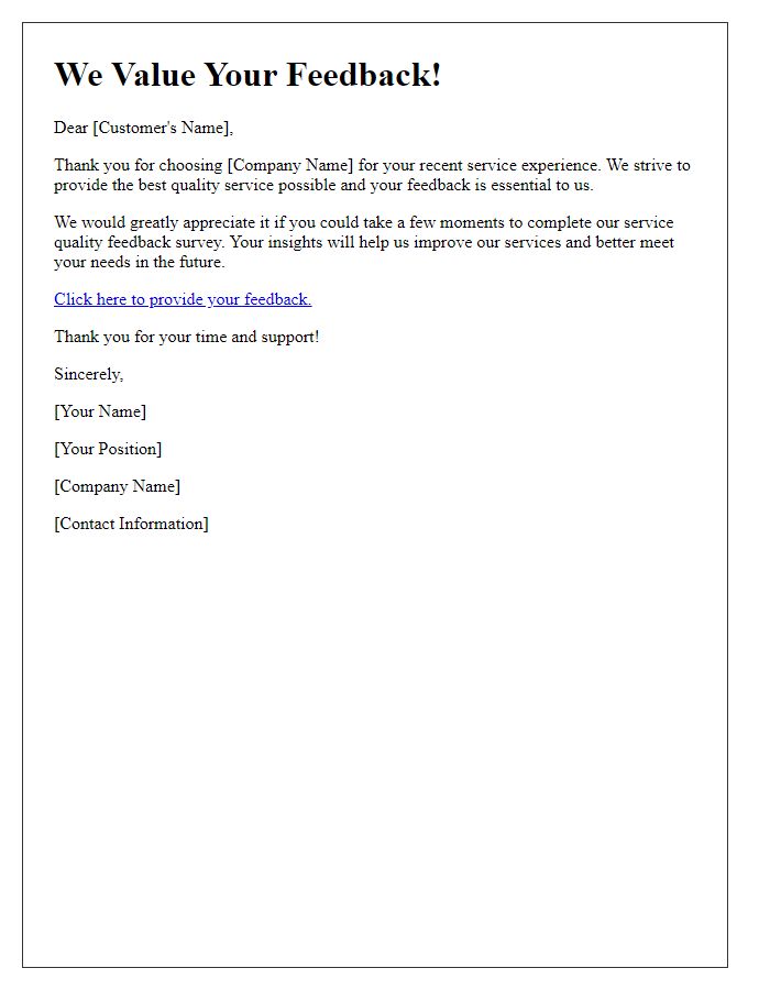 Letter template of service quality feedback request