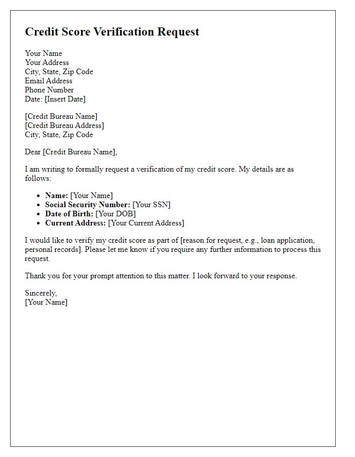 Letter template of credit score verification request