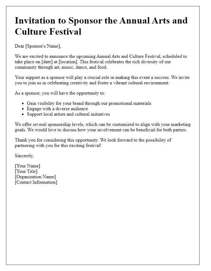 Letter template of arts and culture festival sponsorship invitation