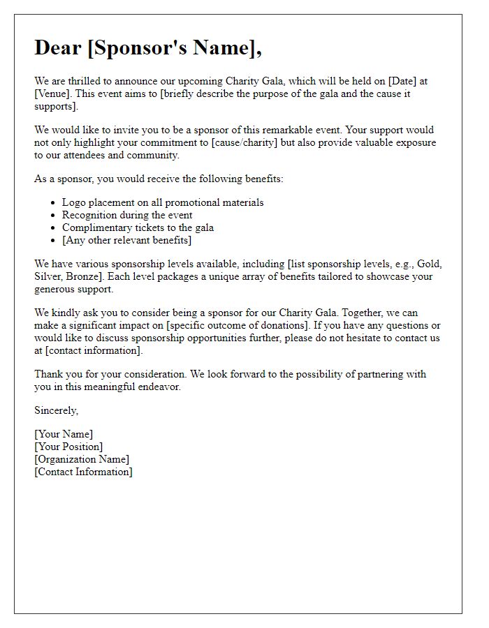 Letter template of charity gala sponsorship appeal