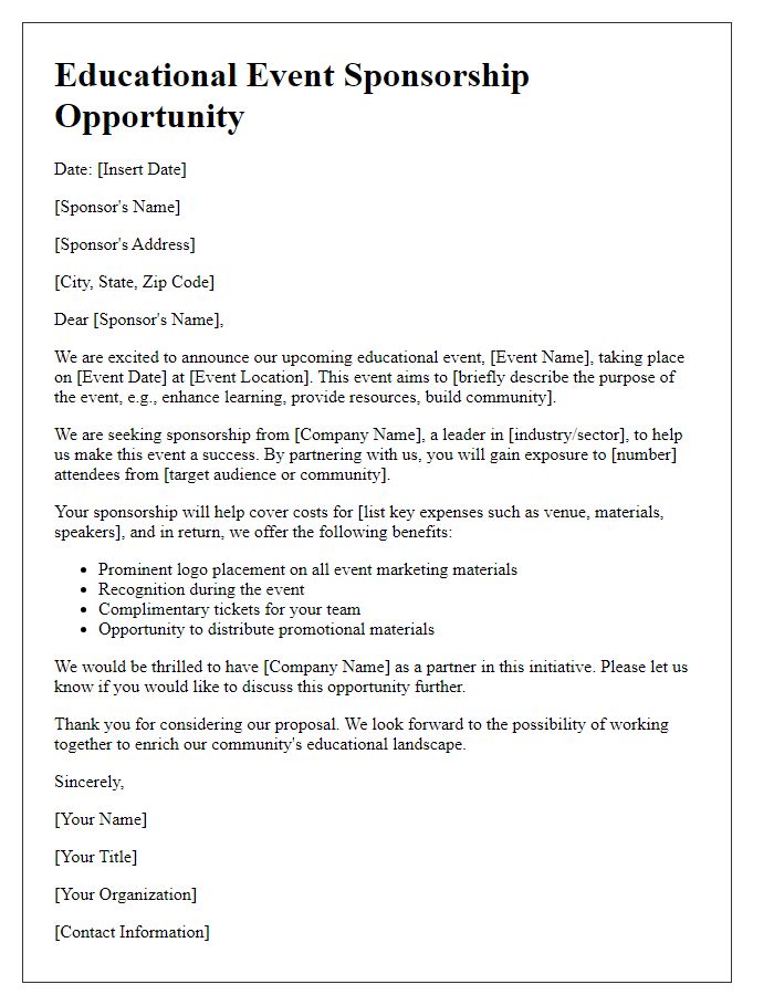 Letter template of educational event sponsorship opportunity