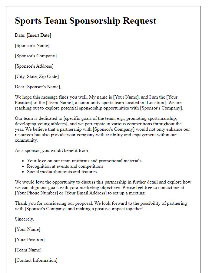 Letter template of sports team sponsorship request