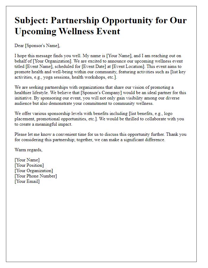 Letter template of wellness event sponsorship ask