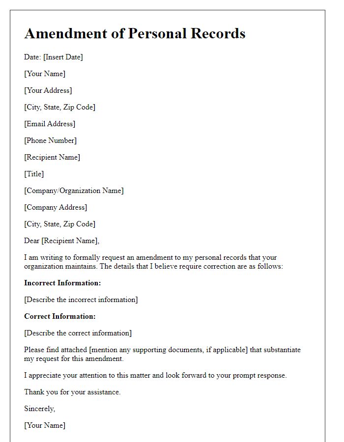 Letter template of Amendment of Personal Records