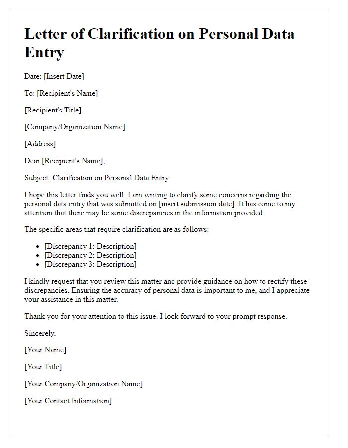 Letter template of Clarification on Personal Data Entry