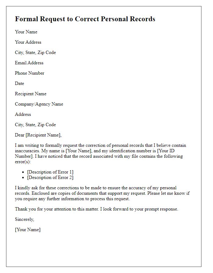 Letter template of Formal Request to Correct Personal Records