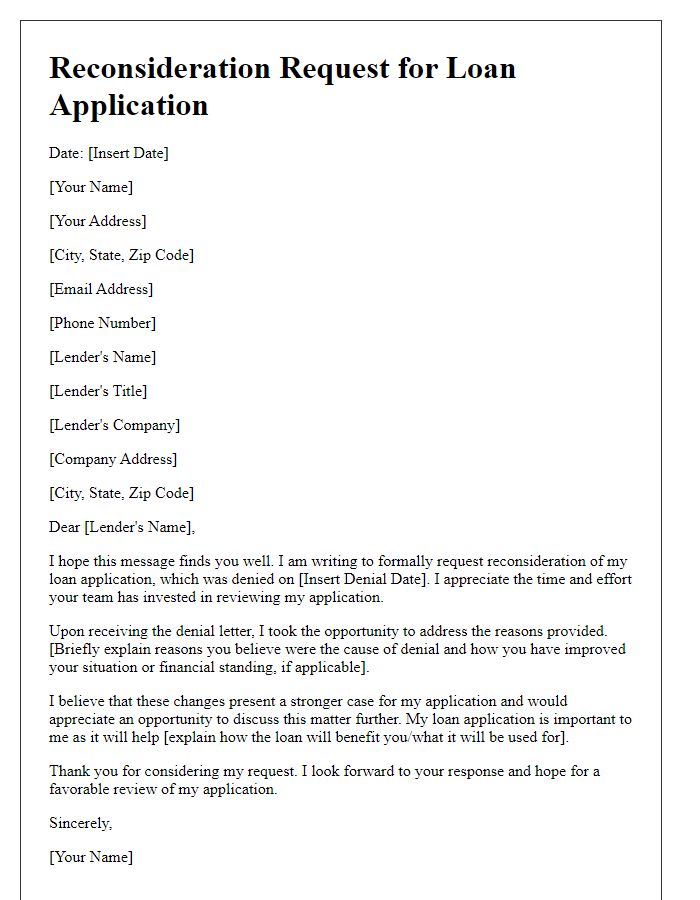 Letter template of reconsideration request for denied loan application