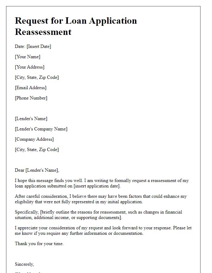 Letter template of request for loan application reassessment