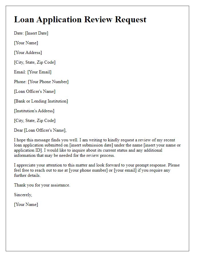 Letter template of request for loan application review
