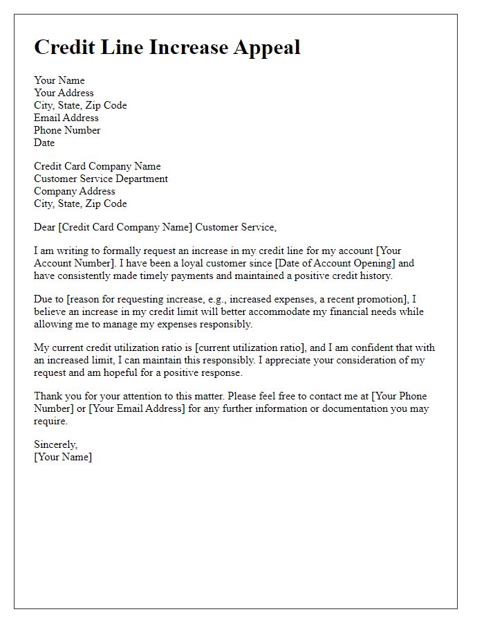 Letter template of appeal for increased credit line