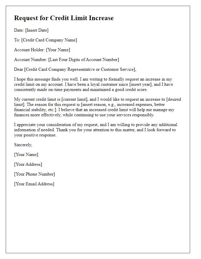 Letter template of solicitation for credit limit boost