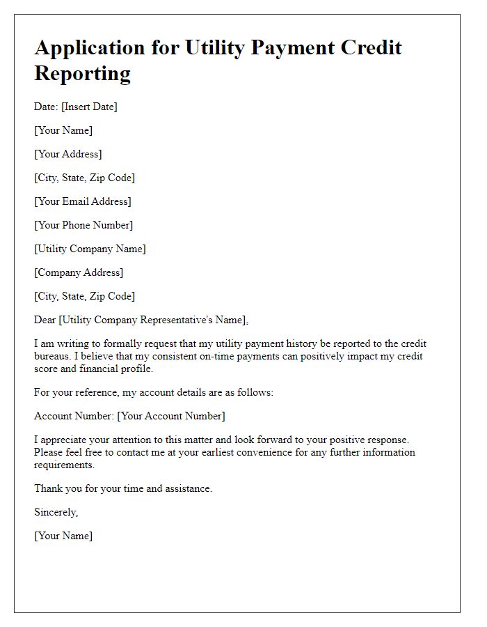 Letter template of Application for Utility Payment Credit Reporting