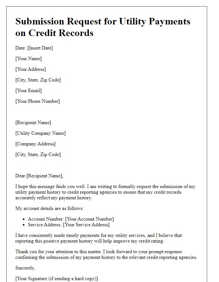 Letter template of Submission Request for Utility Payments on Credit Records