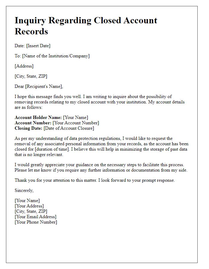 Letter template of inquiry for removing closed account records