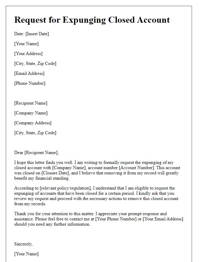 Letter template of request for expunging closed account
