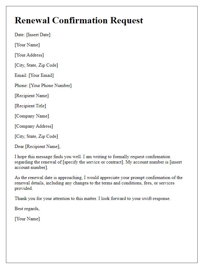 Letter template of renewal confirmation request
