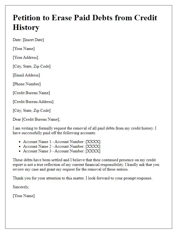 Letter template of petition to erase paid debts from credit history