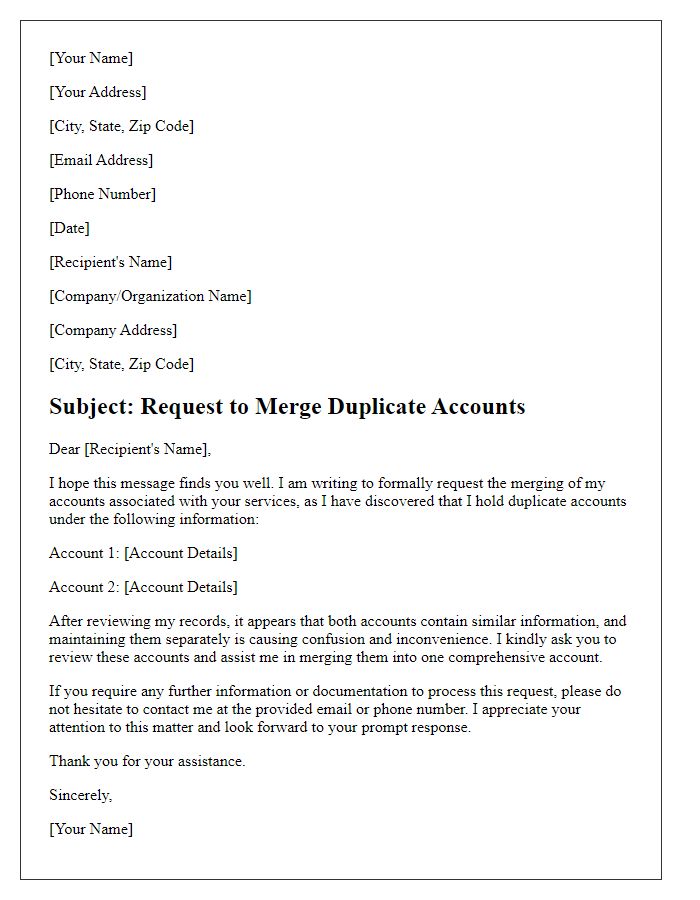 Letter template of formal request to merge duplicate accounts