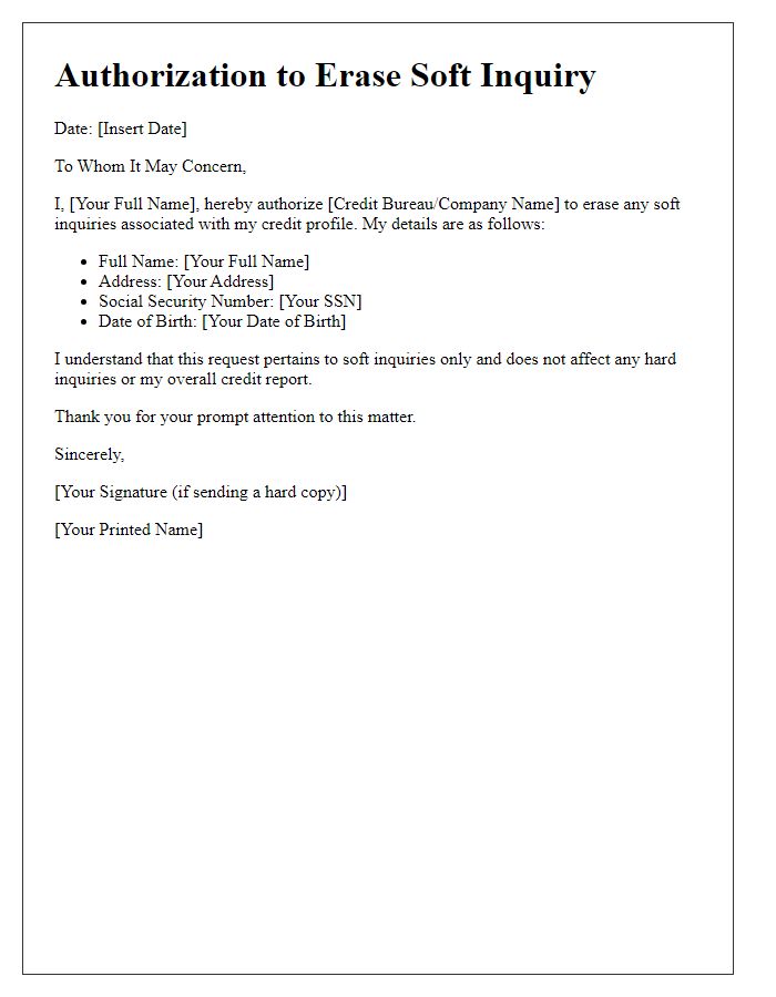 Letter template of authorization to erase soft inquiry