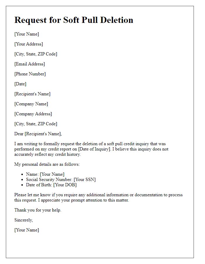 Letter template of request for soft pull deletion
