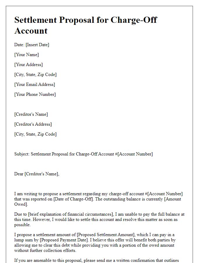 Letter template of charge-off account settlement proposal