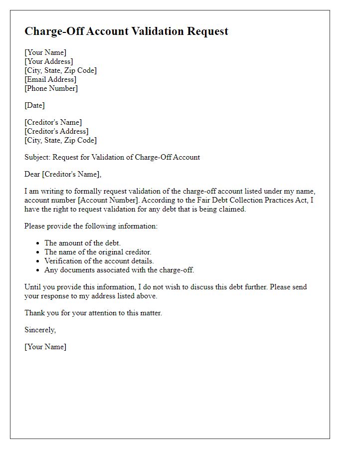 Letter template of charge-off account validation request