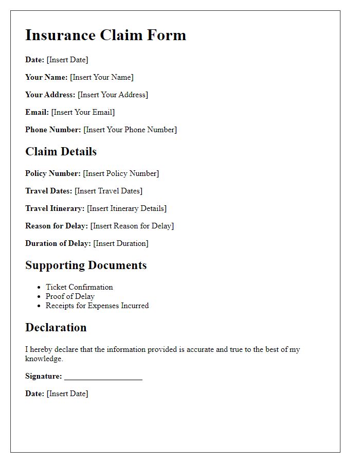 Letter template of insurance claim form for travel delays