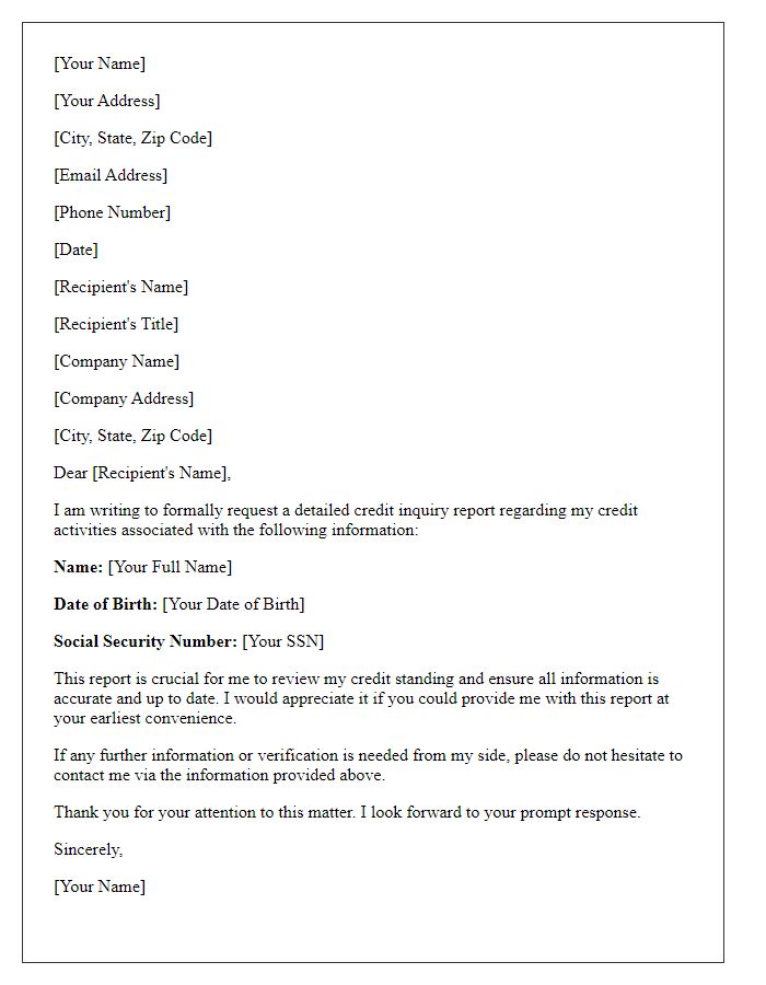 Letter template of Request for Detailed Credit Inquiry Report