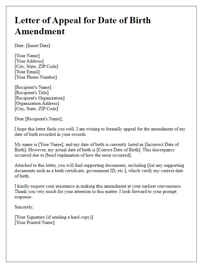 Letter template of Appeal for Date of Birth Amendment