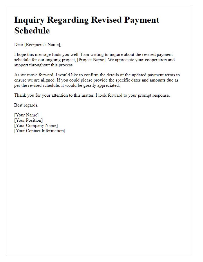 Letter template of inquiry regarding revised payment schedule
