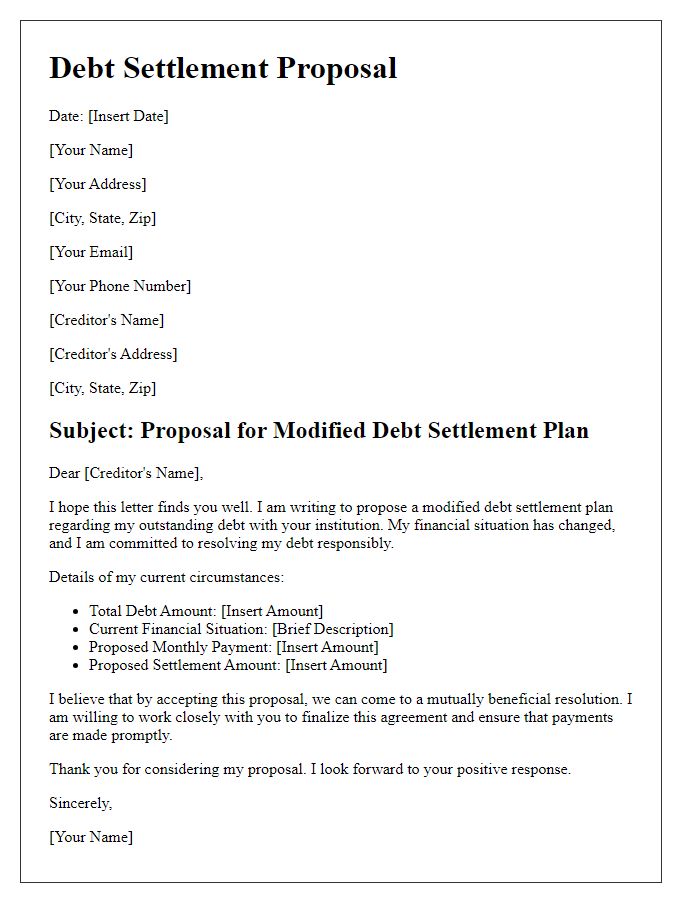 Letter template of proposal for modified debt settlement plan