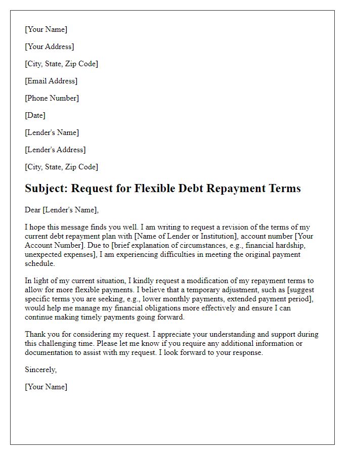 Letter template of request for flexible debt repayment terms