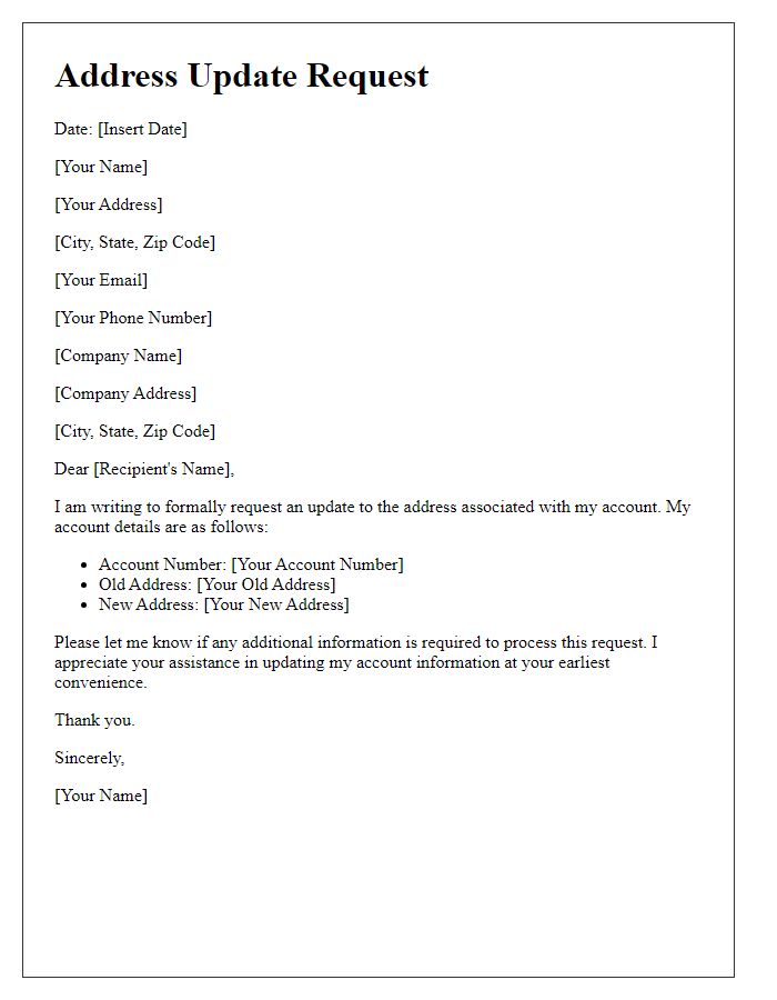 Letter template of address update request for account management