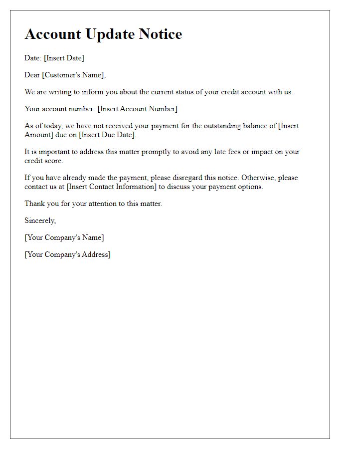 Letter template of unpaid credit account update