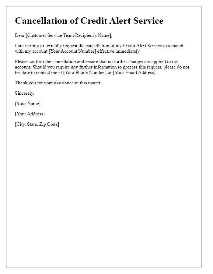 Letter template of credit alert service cancellation