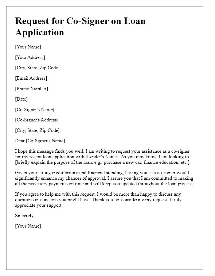 Letter template of request for co-signer on a loan application