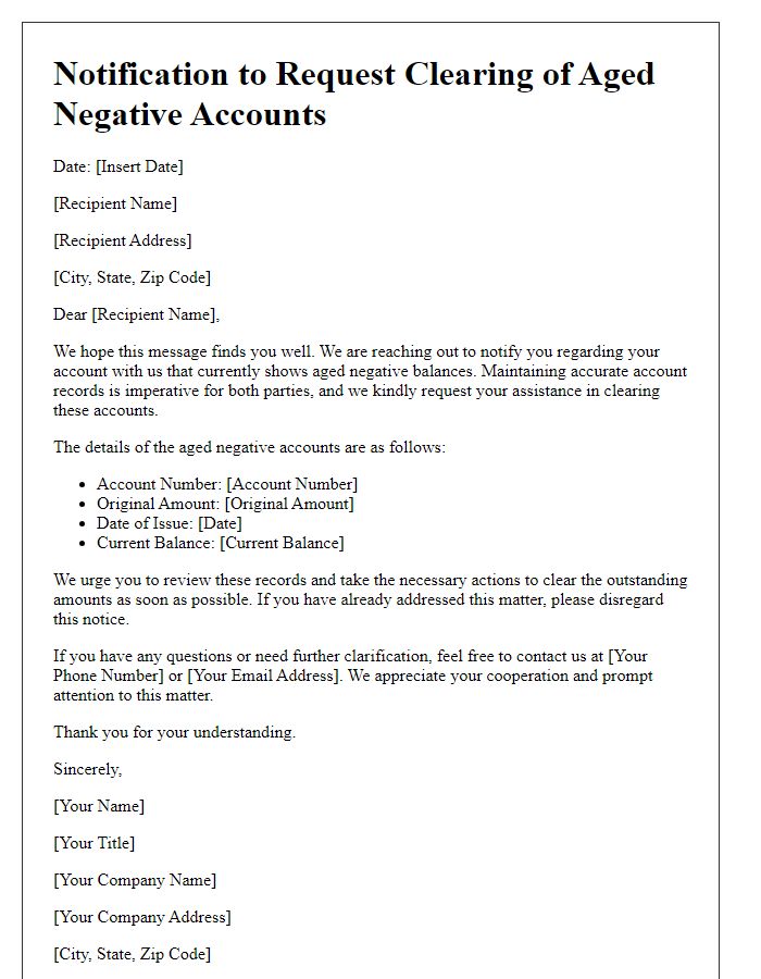 Letter template of notification to request the clearing of aged negative accounts