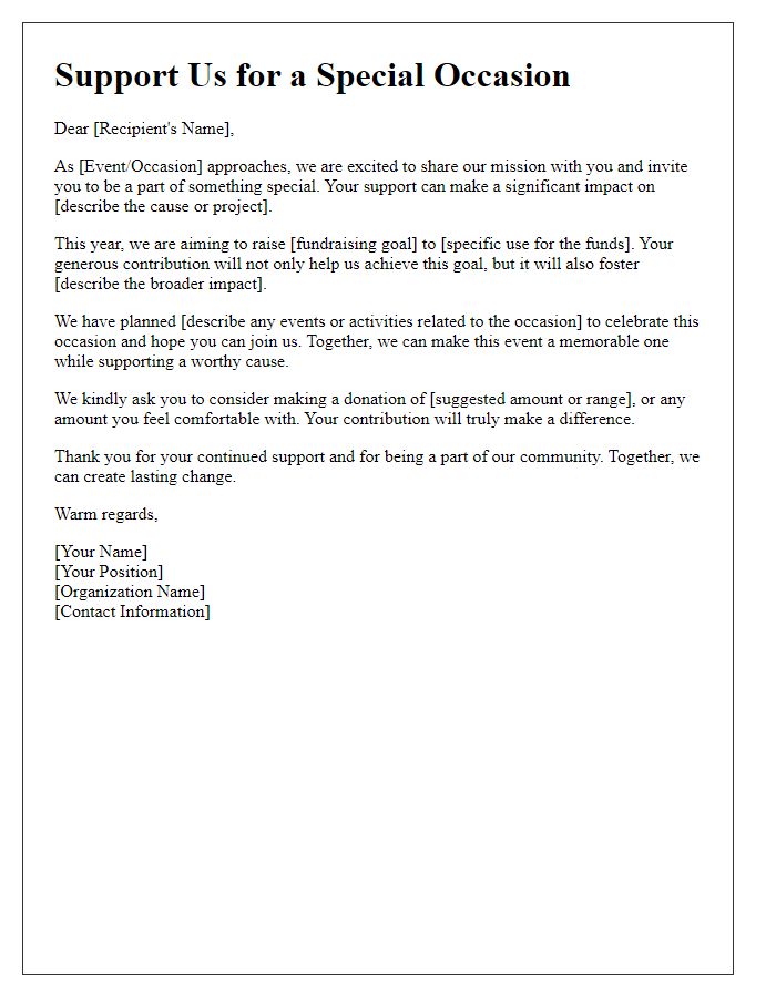 Letter template of special occasion fundraising appeal