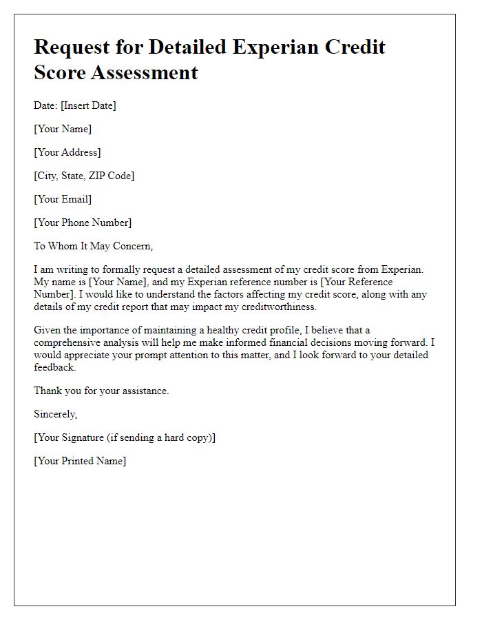 Letter template of request for detailed Experian credit score assessment