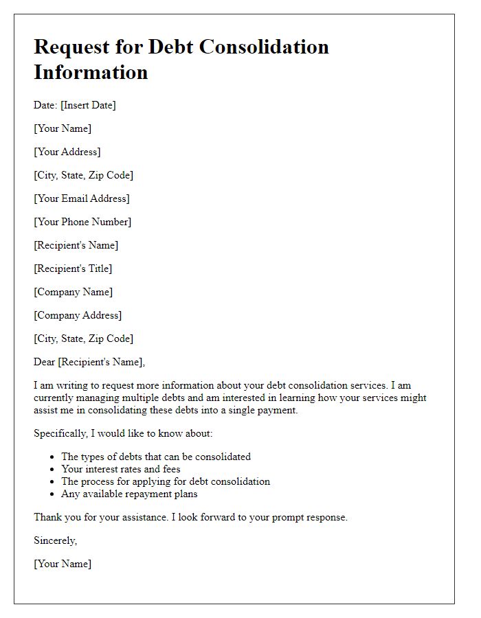 Letter template of request for debt consolidation information