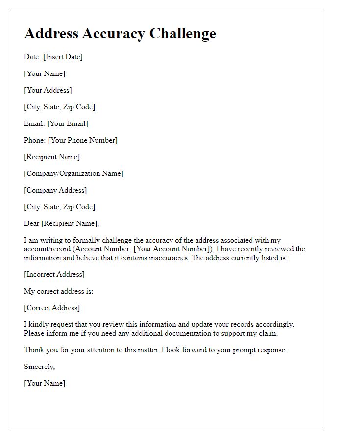Letter template of address accuracy challenge
