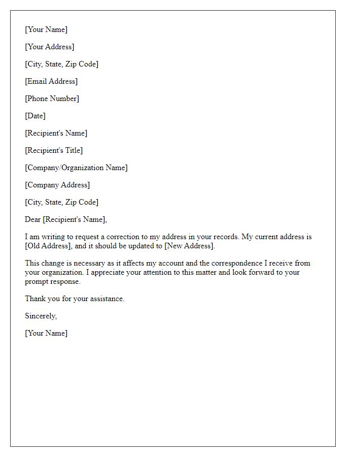 Letter template of address correction request