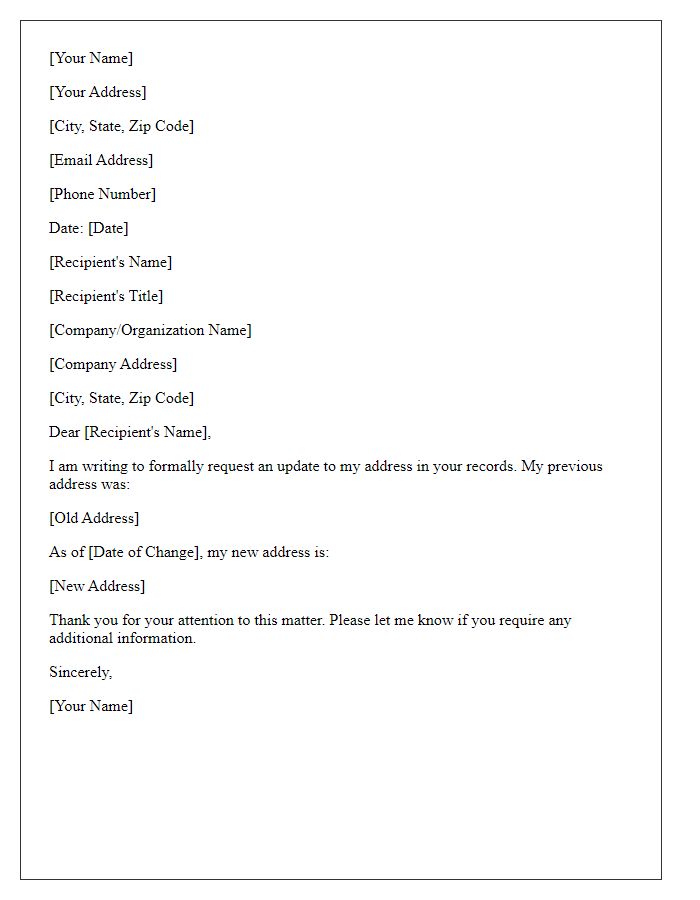 Letter template of address update submission