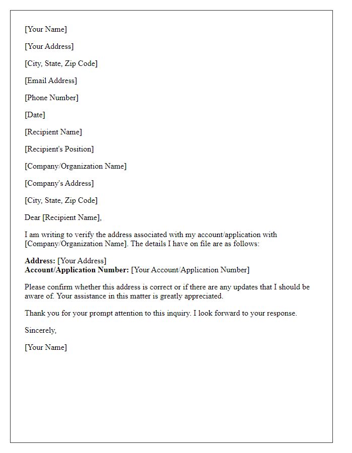 Letter template of address verification inquiry