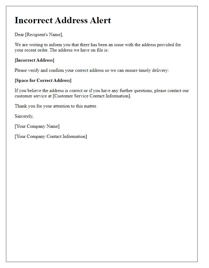 Letter template of incorrect address alert